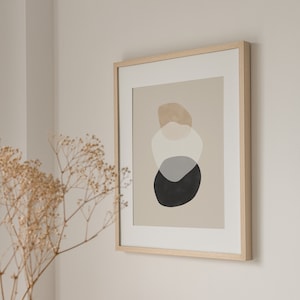 Impresión negra beige descargable, arte imprimible neutro, impresión de formas abstractas, arte de pared minimalista, decoración del hogar boho, cartel de exposición geométrica