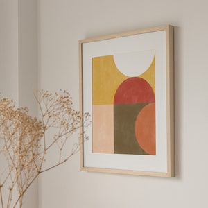Abstract Geometric Printable Art,Downloadable Mid Century Print,Boho Wall Print,Yellow and Terracotta Wall Art,Semi Circle Shapes Art Print