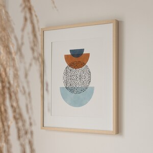 Downloadable Geometric Print,Semi Circles Printable Art,Terracotta Blue Wall Art,Mid Century Art Print,Minimalist Print,Boho Wall Decor