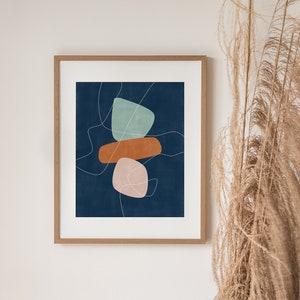 Printable Terracotta Navy Wall Art,Downloadable Abstract Shapes Print,Minimalist Balancing Shapes Art Print,Watercolor Boho Wall Print