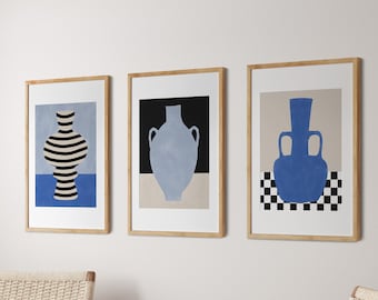 Pottery Print Set,Downloadable Gallery Wall,Vase Printable Art,Abstract Still Life,Blue Beige Wall Art,Trendy Boho Wall Print,Japandi Decor