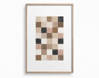 Checkered Wall Art,Downloadable Retro Print,Checkerboard Art Print,Groovy Neutral Print,Abstract Boho Printable Art,Geometric Poster Print