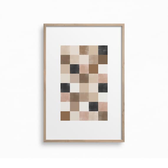Checkered Wall Art,Downloadable Retro Print,Checkerboard Art Print,Groovy Neutral Print,Abstract Boho Printable Art,Geometric Poster Print