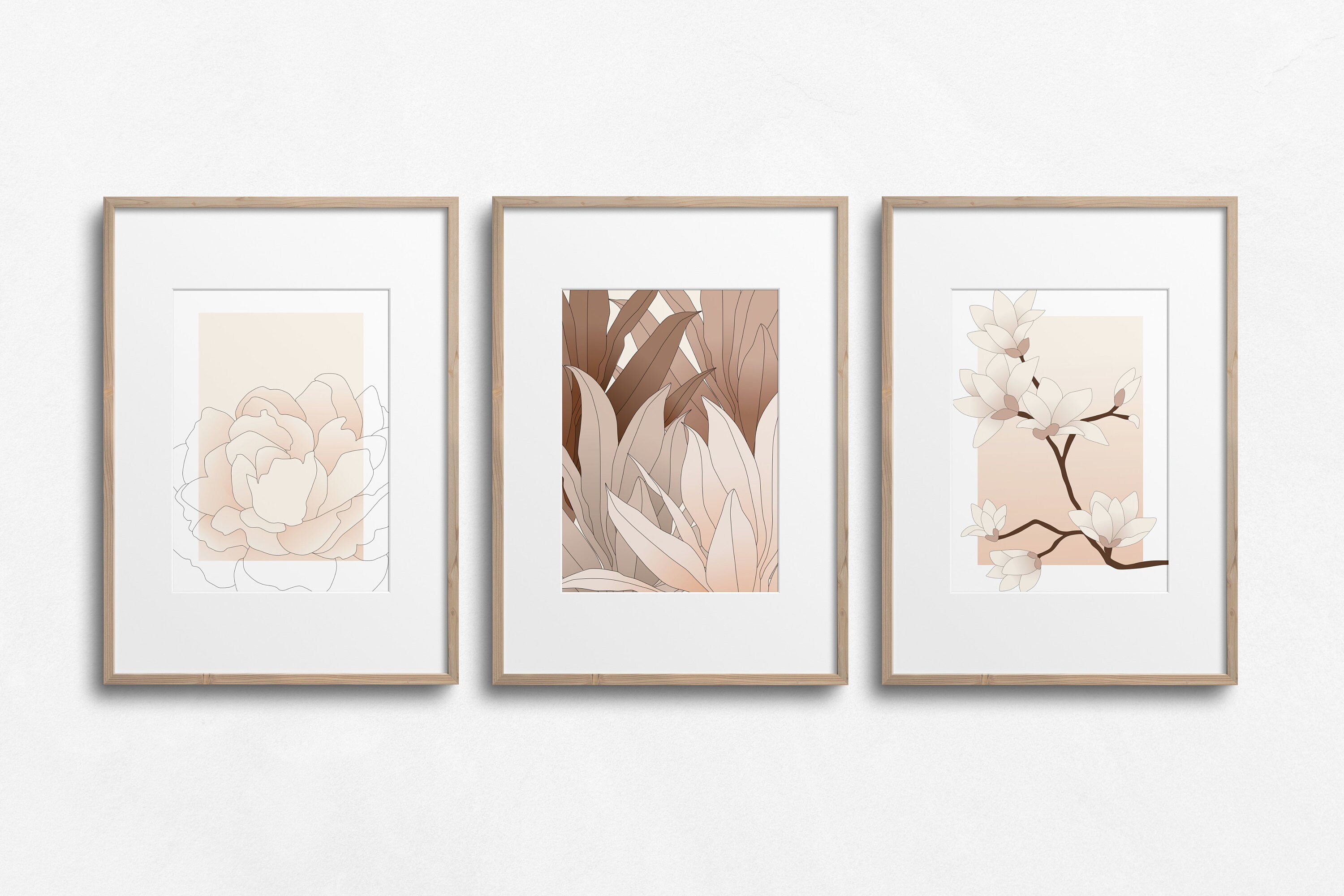 Set of 3 Blush Pink Flower Wall Artbotanical Gallery Etsy