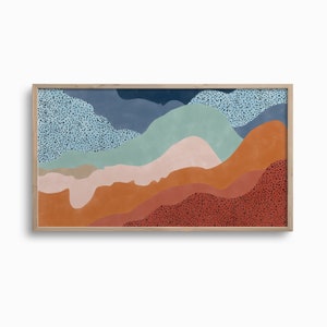 Samsung Frame TV Art, Abstract Landscape Art,Downloadable Minimalist Art for TV,Blue and Rust Mountain,Terracotta Art Frame TV,Boho Art