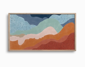 Samsung Frame TV Art, Abstract Landscape Art,Downloadable Minimalist Art for TV,Blue and Rust Mountain,Terracotta Art Frame TV,Boho Art