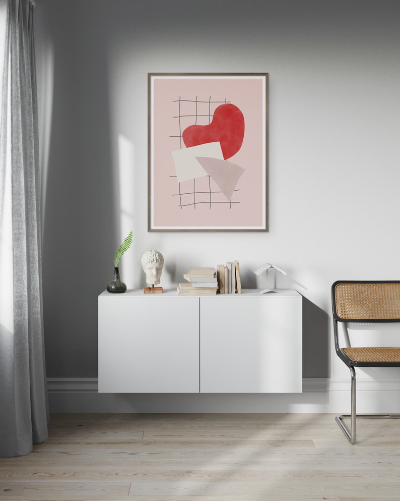 Abstract Blush Pink Print,Downloadable Geometric Print,Pastel Wall Art,Minimal Boho Wall Decor,Retro Poster Print,Pink and Red Printable Art image 4