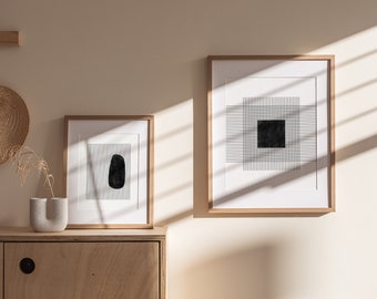 Downloadable Black White Line Art,Set of 2 Abstract Geometric Shape Prints,Minimalist Printable Art,Line Drawing Wall Art,Boho Wall Print