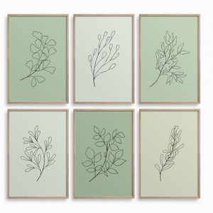 Minimalist Flowers Gallery Wall,Downloadable Botanical Line Art,Set of 6 Botany Prints,Sage Green Wall Art,Floral Printable Art,Boho Decor