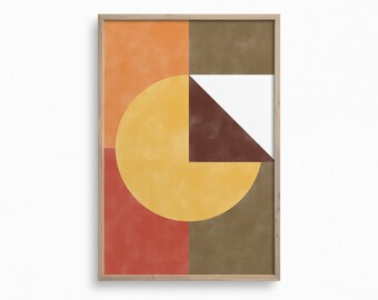 Arte descargable geométrico, impresión de pared boho, arte imprimible de formas abstractas, impresión de arte amarillo mostaza, arte de pared de tonos tierra, impresión de arte de bloque de color