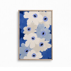 Downloadable Floral Art Print,Flower Market Poster,Trendy Boho Wall Art,Blue and Beige Printable Art,Minimal Botanical Art,Minimalist Print image 2