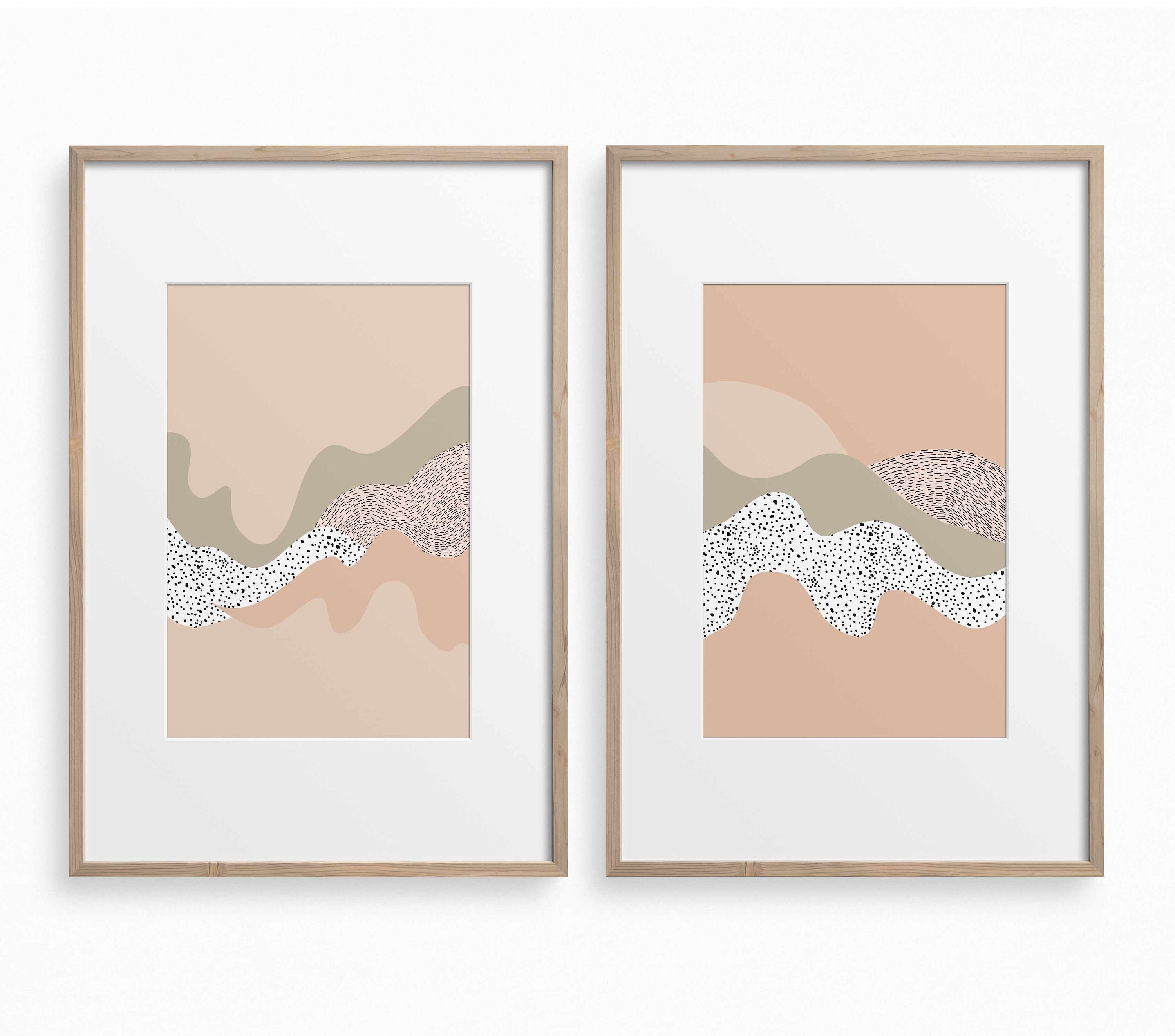 Neutral Abstract Wall Art Set of 2,mid Century Modern Art Print,digital ...