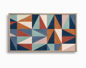 Samsung Frame TV Art,Fall Art for TV,Blue and Terracotta Art,Abstract Geometric Artwork,Mid Century Modern Art,Digital TV Download