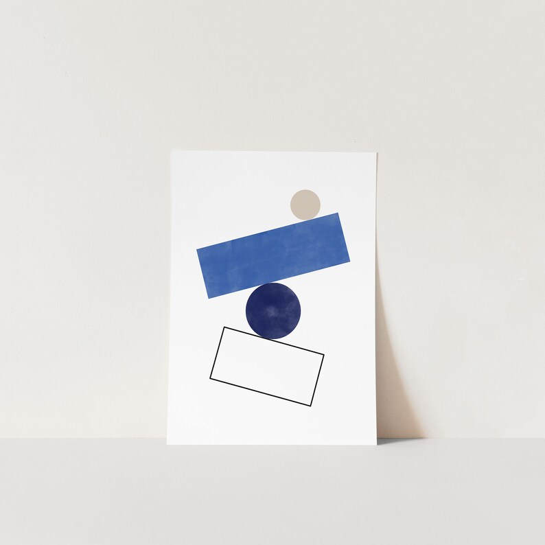 Abstract Geometric Wall Art,Downloadable Royal Blue Prints,Minimalist Watercolor Set of 2,Minimal Boho Wall Decor,Mid Century Modern Print