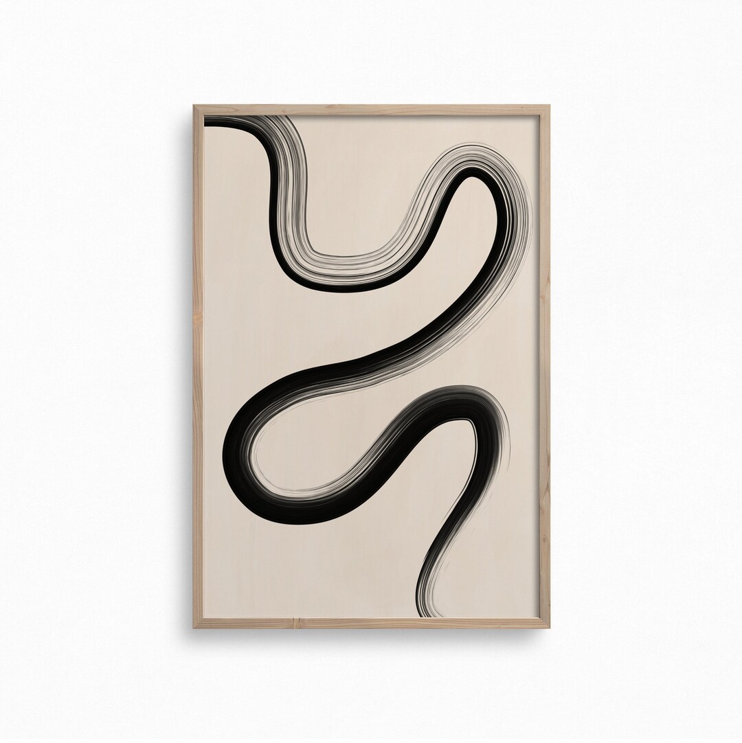 Minimal Abstract One Line,black Wavy Brush Stroke Print,downloadable ...
