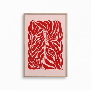 Blush Pink Red Botanical Print,Downloadable Leaves Wall Art,Botany Print,Mid Century Modern Printable Art,Minimal Home Decor,Boho Wall Print