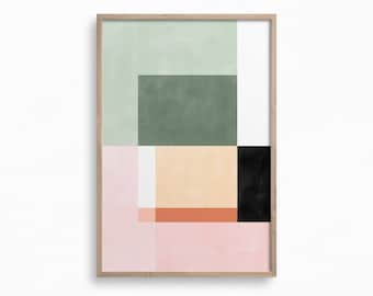 Downloadable Geometric Wall Art,Blush Pink and Green Art Print,Minimalist Printable Art,Abstract Squares Poster Print,Danish Home Decor