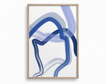 Abstract Printable Art,Downloadable Minimal Painting,Brush Stokes Art Print,Light Blue and Navy Wall Art,Large Poster Print,Scandinavian Art