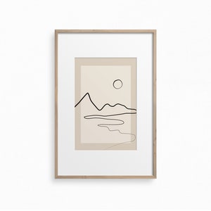 Landscape Line Art,Downloadable Neutral Art Print,Boho Wall Decor,Abstract Single Line,Beige Printable Wall Art,Minimalist Mountains Print image 3