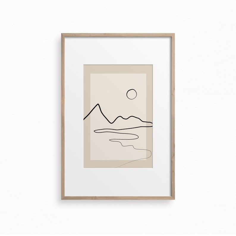 Landscape Line Art,Downloadable Neutral Art Print,Boho Wall Decor,Abstract Single Line,Beige Printable Wall Art,Minimalist Mountains Print image 3