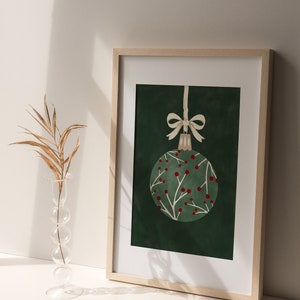 Downloadable Christmas Wall Art Set,Christmas Ornaments Printable Art,Dark Green Joy Print,Winter Botanicals Artwork,Festive Holiday Decor image 8