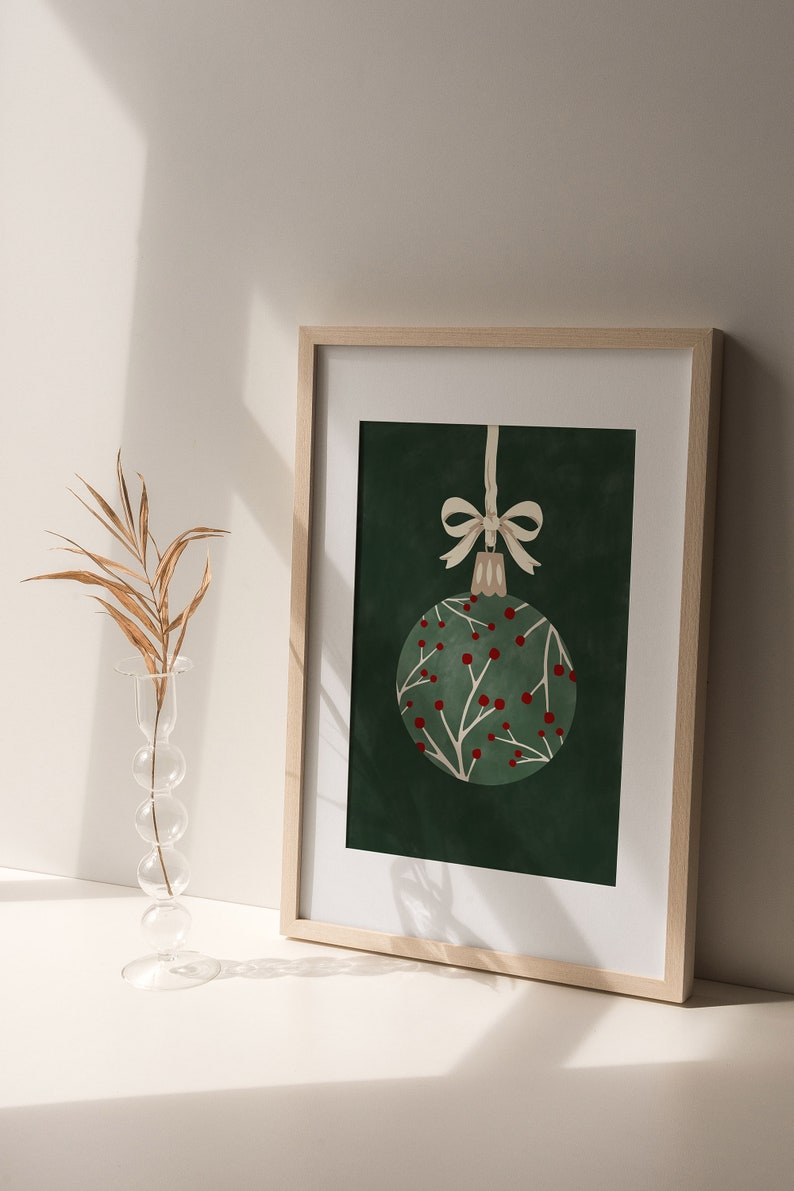 Downloadable Christmas Wall Art Set,Christmas Ornaments Printable Art,Dark Green Joy Print,Winter Botanicals Artwork,Festive Holiday Decor image 8