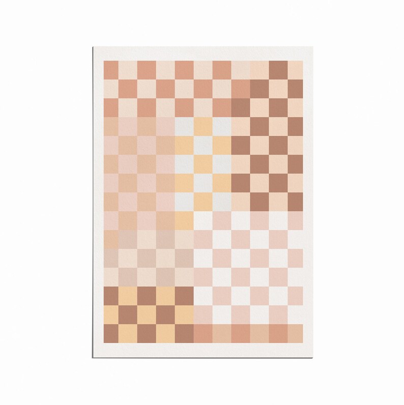 May include: A digital art print featuring a checkered pattern in shades of brown, beige, and white.