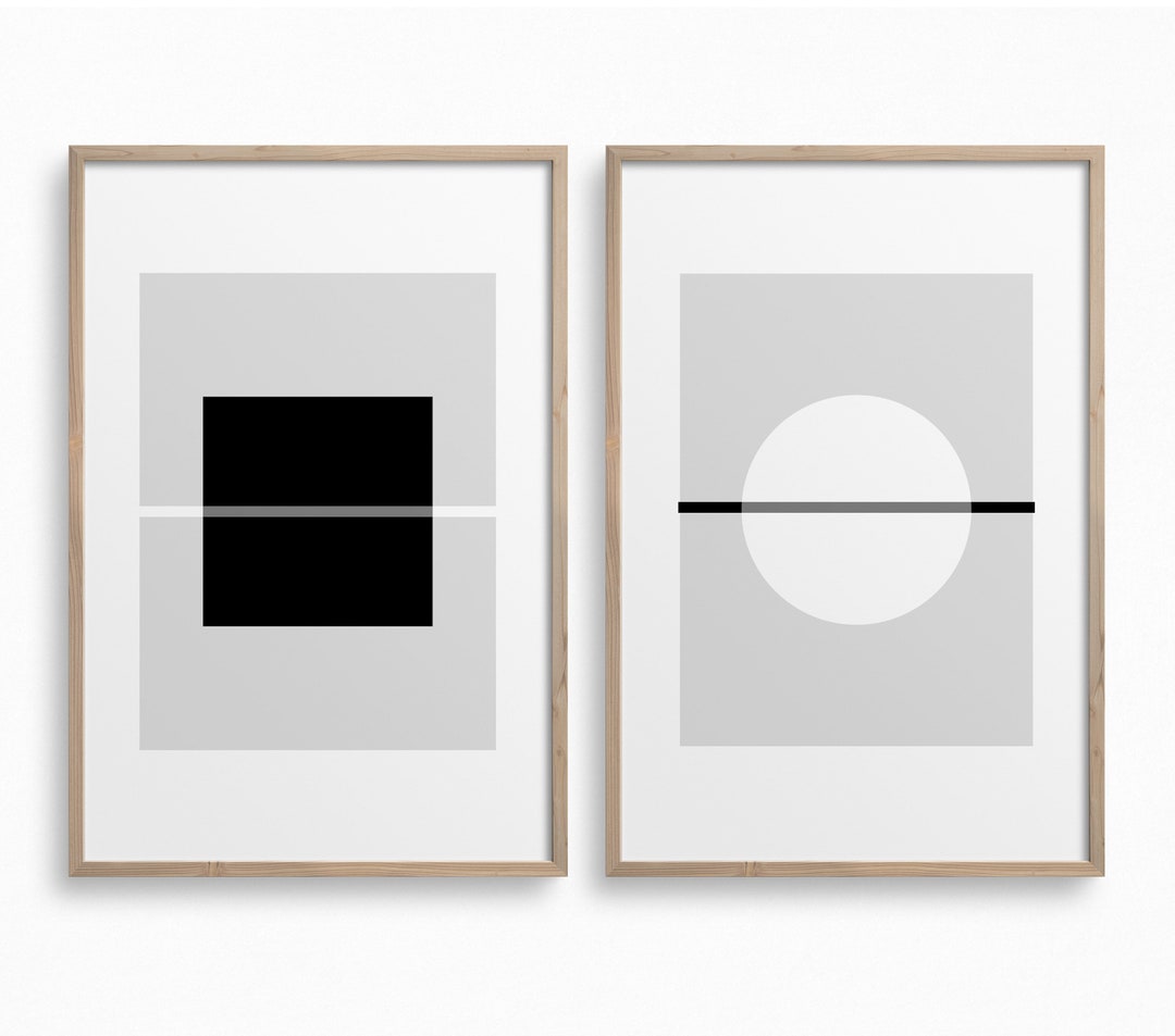 Set of 2 Black and White Prints,downloadable Geometric Wall Art,mid ...
