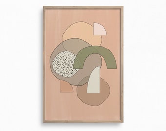 Neutrale muurkunst, geometrische kunstprint, blozen roze afdrukbare muurkunst, digitale download, minimalistische print, hedendaagse kunst, abstracte Boho Wall Art