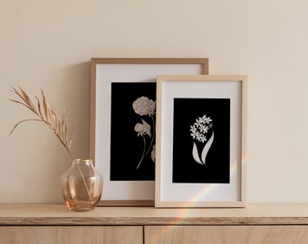 Set of 2 Botanical Line Art Prints,Black White Printable Wall Art,Botany Print,Downloadable Plant Art,Minimalist Flower Line Art,Boho Print