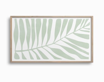 Samsung Frame TV Art,Botanical Digital Download for TV,Simple Minimalist Green White Art,Pastel Neutral Tones Palm Leaf Digital TV Art