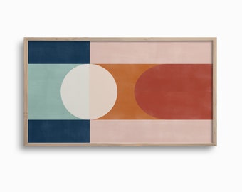 Samsung Frame TV Art,Arte de verão para TV,Arte azul e terracota,Arte geométrica abstrata,Arte moderna de meados do século,Download de TV digital