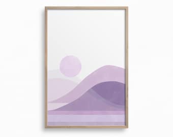 Pastel Wall Art,Downloadable Landscape Print,Abstract Lilac Mountains Print,Danish Pastel Decor,Purple Aesthetic Art,Minimal Printable Art