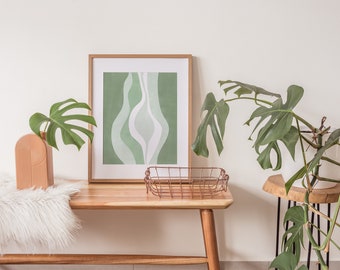 Mint Green Printable Art,Mid Century Modern Line Art,Abstract Minimalist Print,Minimal Boho Wall Art,Organic Shapes Downloadable Art Print