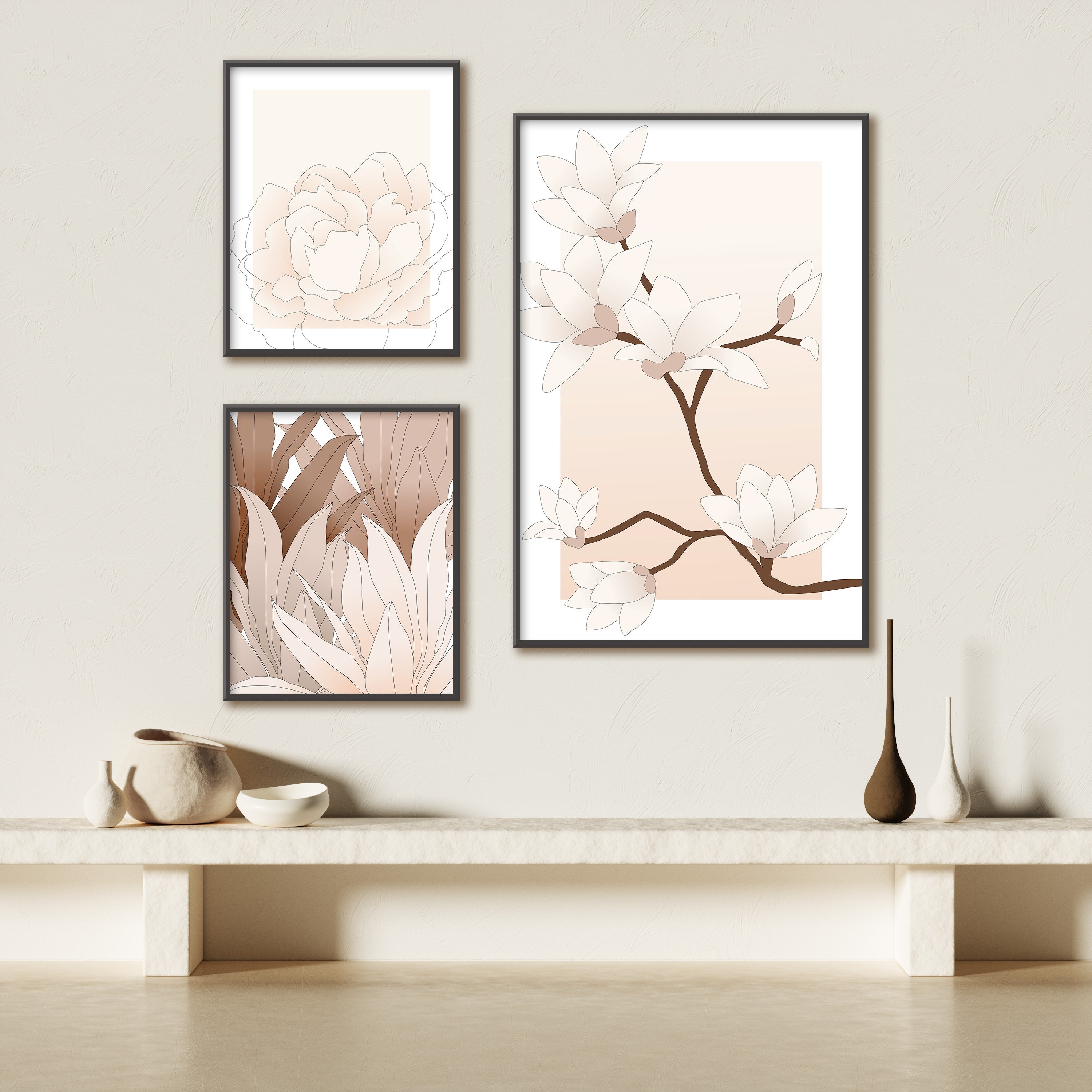 Set of 3 Blush Pink Flower Wall Art,botanical Gallery Wall,botany Art ...