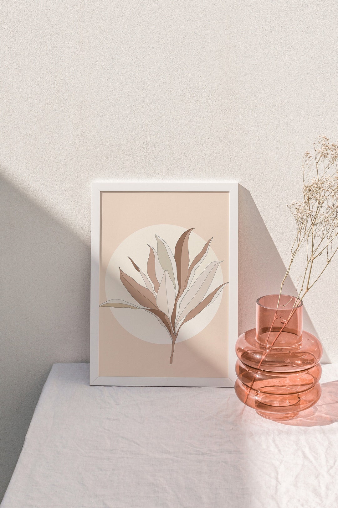 Blush Pink Botanical Print, Minimalist Floral Wall Art (digital ...