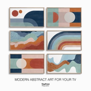 Modern Abstract Samsung Frame TV Art Set of 6,Terracotta Teal Frame TV Art Bundle,Bauhaus Mid Century Bohemian Digital Art for TV