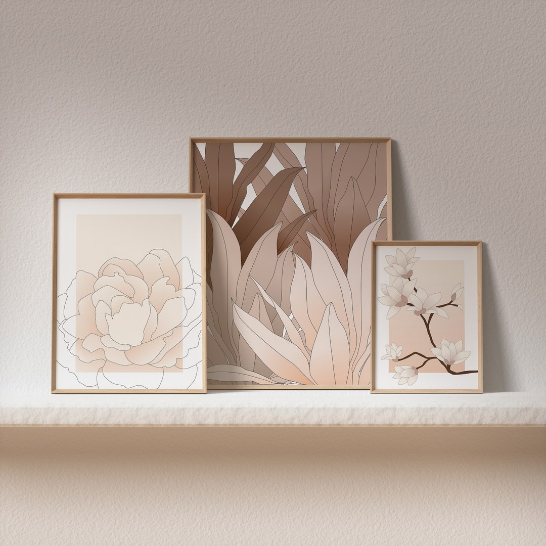 Set of 3 Blush Pink Flower Wall Art,botanical Gallery Wall,botany Art,digital Download