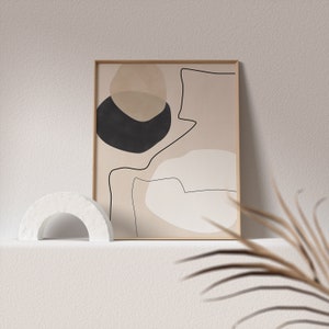 Impressão neutra para download, arte bege preta para impressão, impressão de formas abstratas, arte de parede minimalista, decoração de casa Boho, pôster de exposição geométrica