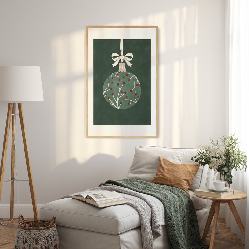 Christmas Wall Art,Christmas Printable,Christmas Tree Ornament Print,Downloadable Green Xmas Art,Winter Holiday Decor,Christmas Decoration image 2