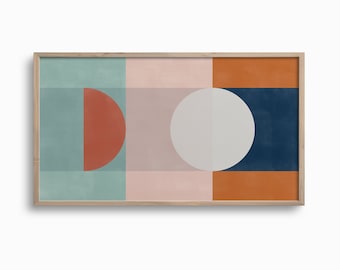Samsung Frame TV Art,Geometric Art for TV,Blue and Terracotta Art,Minimalist Abstract Artwork,Mid Century Modern Art,Digital TV Download