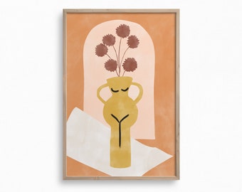 Female Body Vase Print,Downloadable Abstract Pottery Print,Minimalist Plant Art,Terracotta Still Life Printable Art,Minimal Boho Wall Art