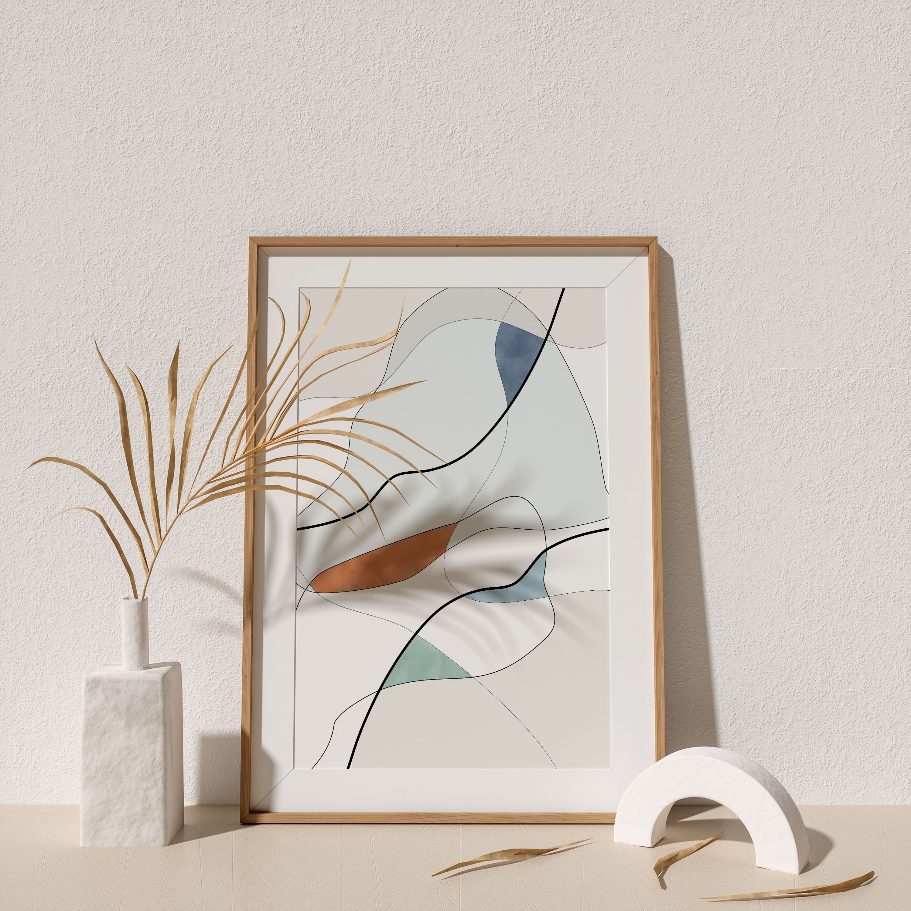 Minimal Line Art,abstract Shapes Printable Art,blue Rust Minimalist ...