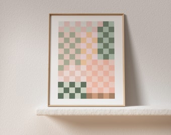 Checkered Wall Art,Downloadable Retro Print,Checkerboard Art Print,Groovy Pastel Print,Abstract Boho Printable Art,Geometric Poster Print