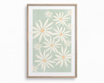 Flower Market Poster,Downloadable Wall Art,Daisies Printable Art,Retro Floral Print,Boho Wall Decor,Sage Green Art Print,Exhibition Poster