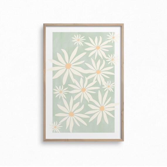 Flower Market Poster,Downloadable Wall Art,Daisies Printable Art,Retro Floral Print,Boho Wall Decor,Sage Green Art Print,Exhibition Poster