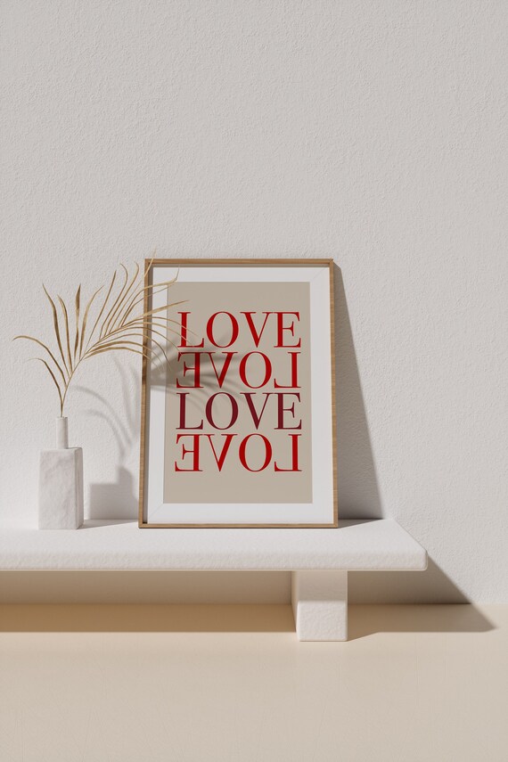 Downloadable Love Print,Love Printable Art,Minimalist Quote Wall Art,Boho Wall Print,Beige Red Love Wall Decor,Typography Art Print