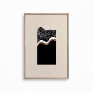 Downloadable Minimal Landscape Print,Minimalist Printable Art,Beige Black Printable Art,Modern Mid Century Art Print,Abstract Waves Wall Art