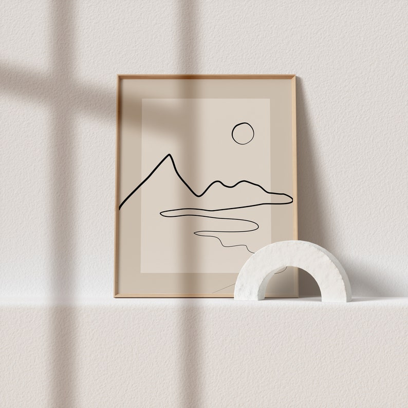 Landscape Line Art,Downloadable Neutral Art Print,Boho Wall Decor,Abstract Single Line,Beige Printable Wall Art,Minimalist Mountains Print image 5