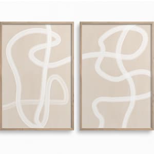 Downloadable One Line Drawing,Set of 2 Prints, Beige White Wall Art,Continuous Line Art,Neutral Printable Art,Paint Stroke,Boho Wall Decor